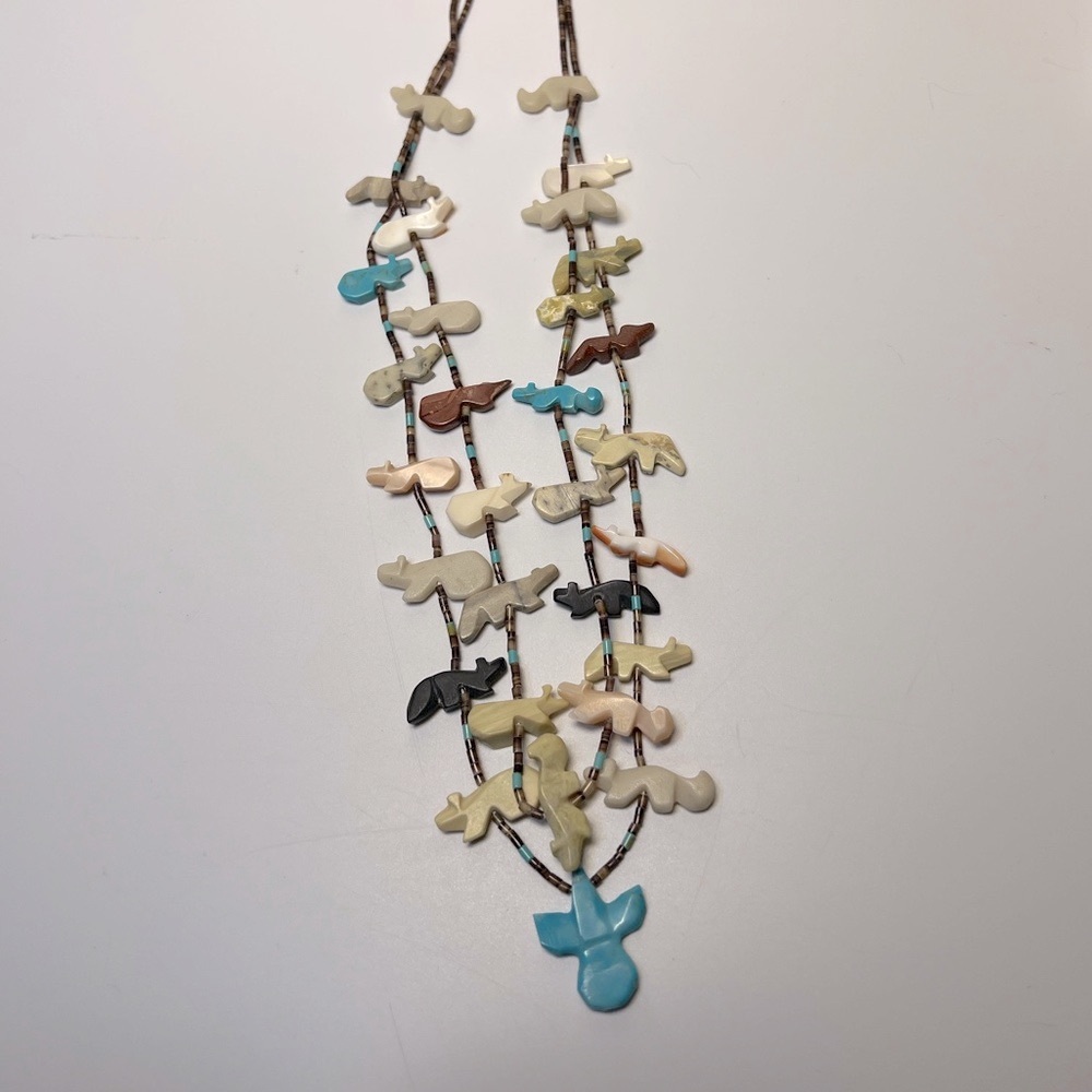 Zuni Native American Double Strand Heishe Bead Bird Fetish Necklace 30” - Picture 4 of 10